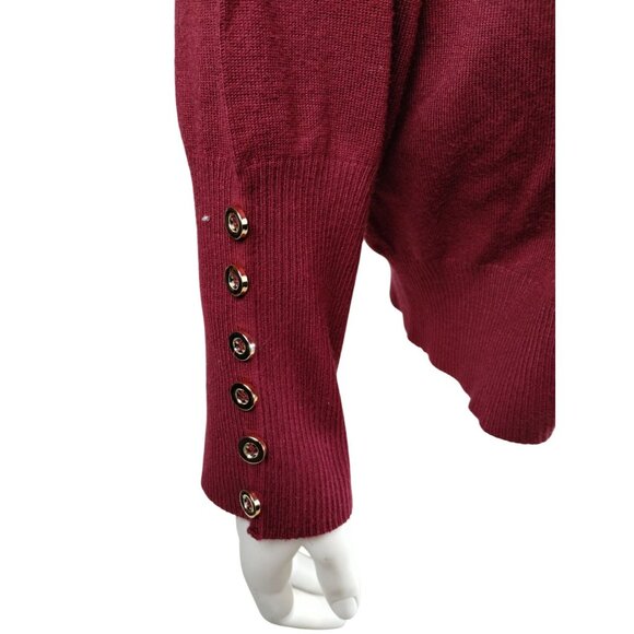 Zenana Misses 2X  Burgundy Crew Neck Button Sleeve Sweater - Picture 2 of 8